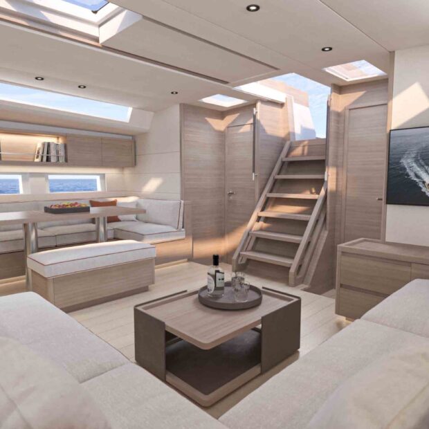 Grand Soleil 60 Long Cruise Salon looking aftward